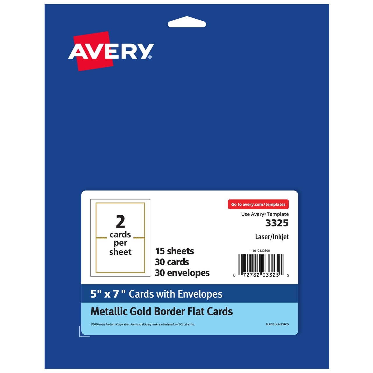 Avery Matte White Invitation Cards with Metallic Gold Borders, 5" x 7" Printable Cards, 30 Blank Greeting Cards (3325)